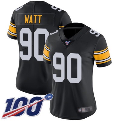 Nike Pittsburgh Steelers #90 T. J. Watt Black Alternate Women's Stitched NFL 100th Season Vapor Limited Jersey